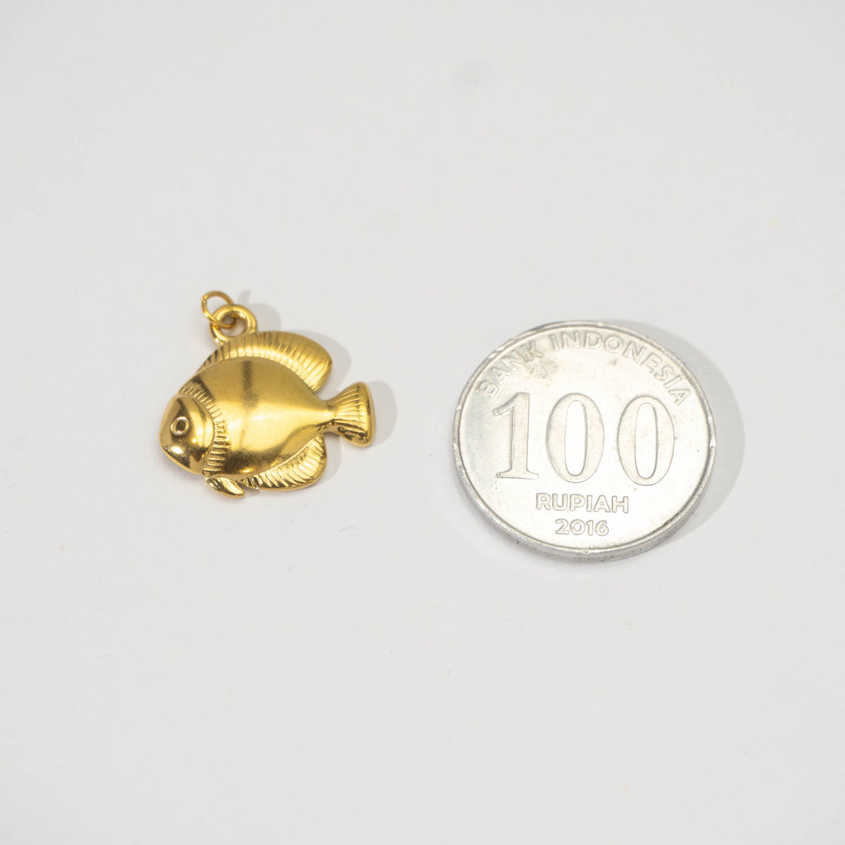 (19mm) Summer Fish Ocean Pendant Stainless Steel PVD Gold Plated Liontin Ikan Hypoallergenic