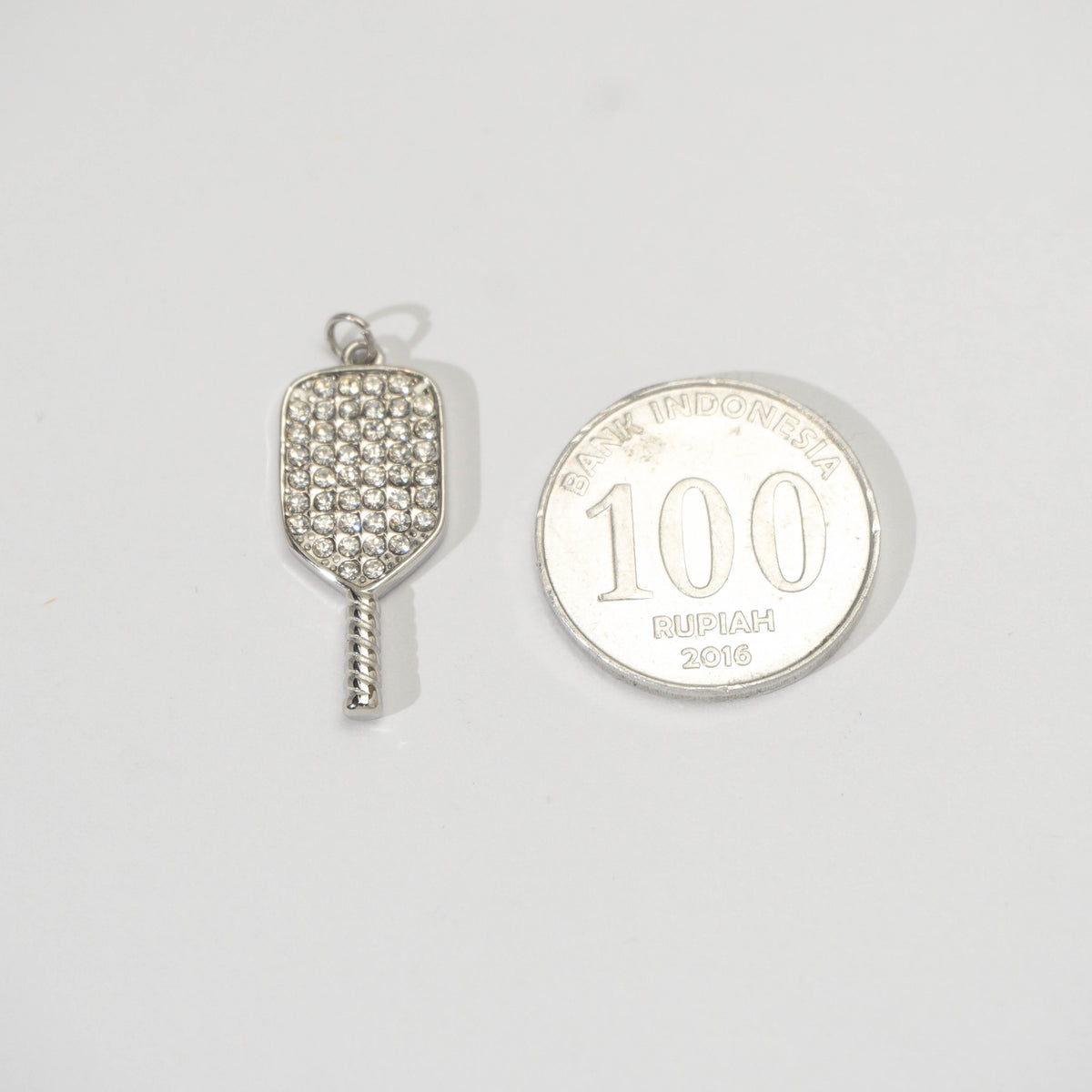 (28mm) Micro Paved Cubic Zirconia Ping - Pong Paddle Sport Pendant Stainless Steel PVD Gold Plated Liontin Raket Padel Hypoallergenic