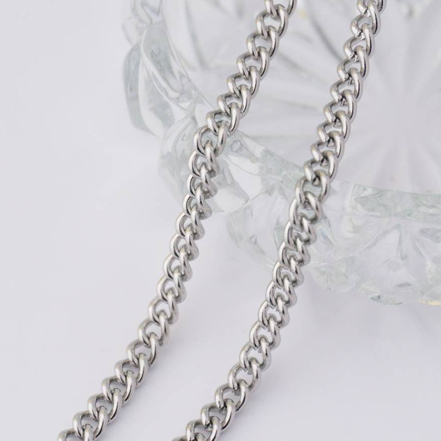 (4.4mm) Thin Curb Unfinished Chain Rantai Stainless Steel Rantai Meteran Pipih Hypoallergenic
