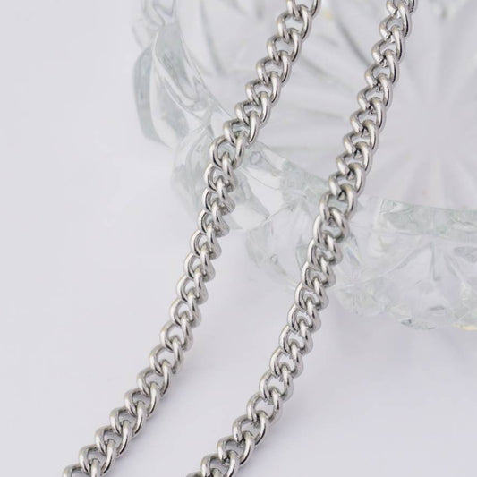 (4.4mm) Thin Curb Unfinished Chain Rantai Stainless Steel Rantai Meteran Pipih Hypoallergenic
