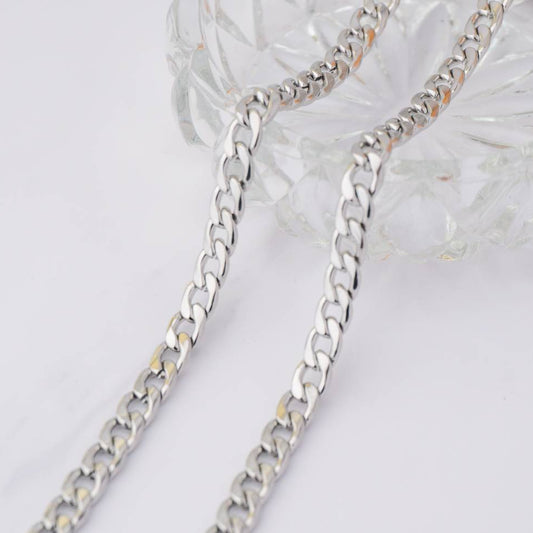 (6mm) Thin Flat Curb Unfinished Chain Rantai Stainless Steel Rantai Meteran Pipih Hypoallergenic