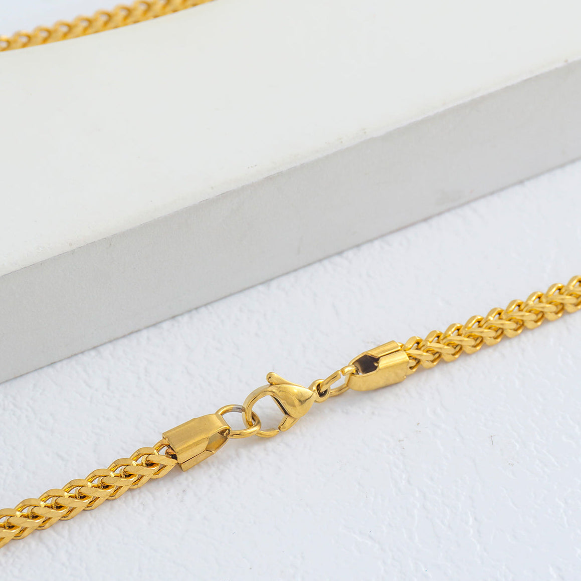 (60cm) Men's Braided Wheat Link Chain Necklace Stainless Steel PVD Gold Plated Kalung Pria Hypoallergenic
