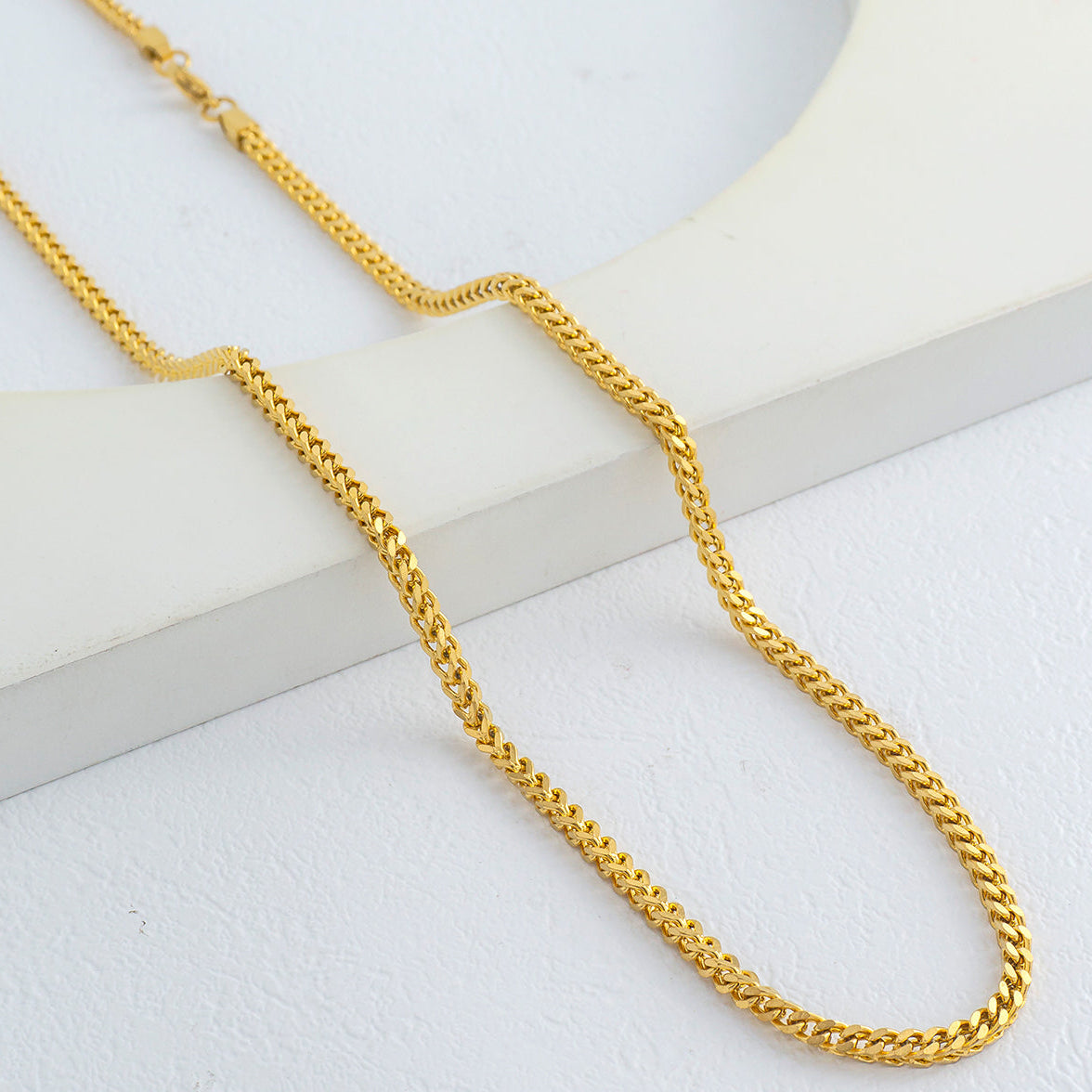 (60cm) Men's Braided Wheat Link Chain Necklace Stainless Steel PVD Gold Plated Kalung Pria Hypoallergenic