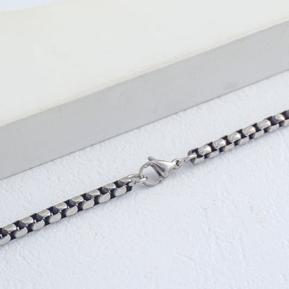 (60cm) Men's Rounded Box Link Chain Necklace Stainless Steel PVD Gold Plated Kalung Pria Hypoallergenic