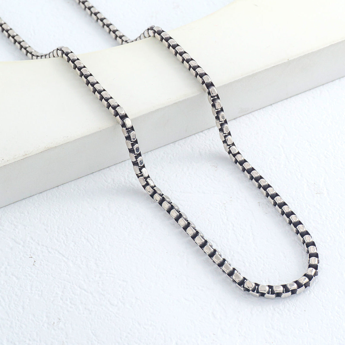 (60cm) Men's Rounded Box Link Chain Necklace Stainless Steel PVD Gold Plated Kalung Pria Hypoallergenic