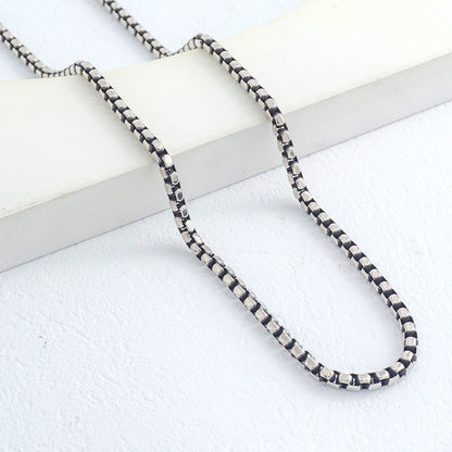 (60cm) Men's Rounded Box Link Chain Necklace Stainless Steel PVD Gold Plated Kalung Pria Hypoallergenic