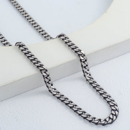 (60cm) Men's Classic Black Curb Link Chain Necklace Stainless Steel PVD Gold Plated Kalung Pria Hypoallergenic