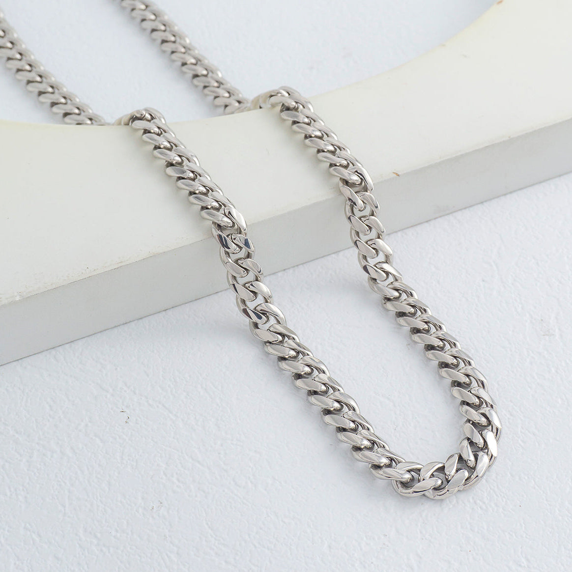 (53cm) Men's Silver Double Link Curb Chain Necklace Stainless Steel PVD Gold Plated Kalung Pria Hypoallergenic