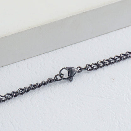 (60cm) Unisex Black Curb Link Chain Necklace Stainless Steel PVD Gold Plated Kalung Pria/Wanita Hitam Hypoallergenic