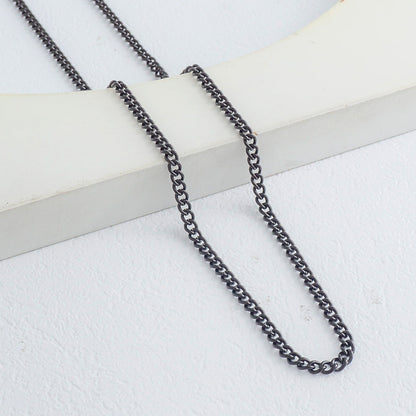 (60cm) Unisex Black Curb Link Chain Necklace Stainless Steel PVD Gold Plated Kalung Pria/Wanita Hitam Hypoallergenic