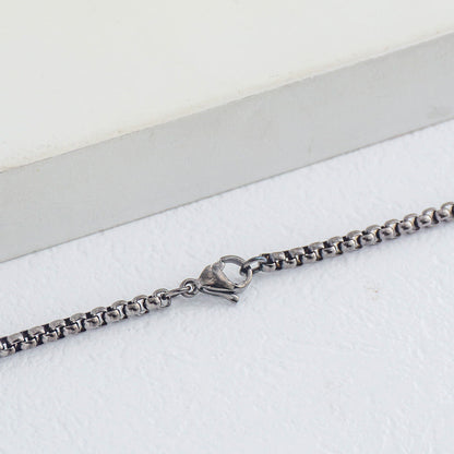 (70cm) Unisex Black Round Box Chain Necklace Stainless Steel PVD Gold Plated Kalung Pria/Wanita Hitam Hypoallergenic
