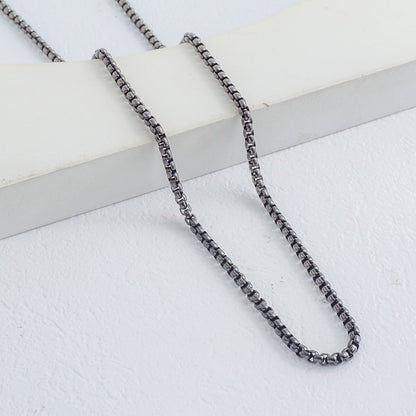 (70cm) Unisex Black Round Box Chain Necklace Stainless Steel PVD Gold Plated Kalung Pria/Wanita Hitam Hypoallergenic