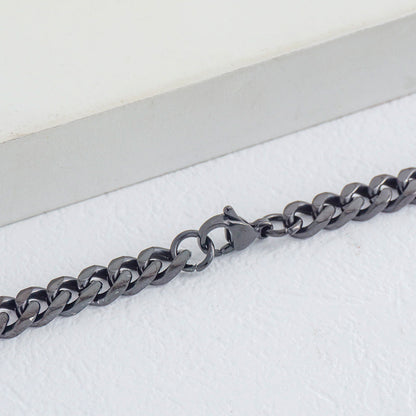 (60cm) Unisex Black Chunky Beveled Curb Link Necklace Stainless Steel PVD Gold Plated Kalung Pria/Wanita Hitam Hypoallergenic