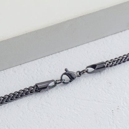 (60cm) Unisex Black V-Weave Franco Chain Necklace Stainless Steel PVD Gold Plated Kalung Pria/Wanita Hitam Hypoallergenic