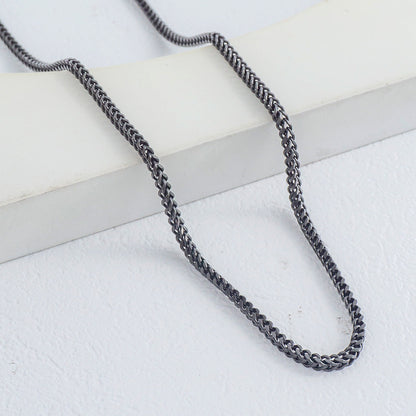 (60cm) Unisex Black V-Weave Franco Chain Necklace Stainless Steel PVD Gold Plated Kalung Pria/Wanita Hitam Hypoallergenic
