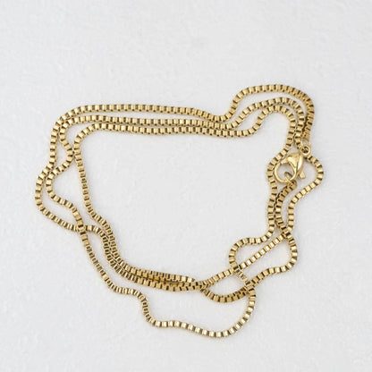 (60cm) Box Chain Necklace Stainless Steel PVD Gold Plated Rantai Kalung Itali Kaca Hypoallergenic