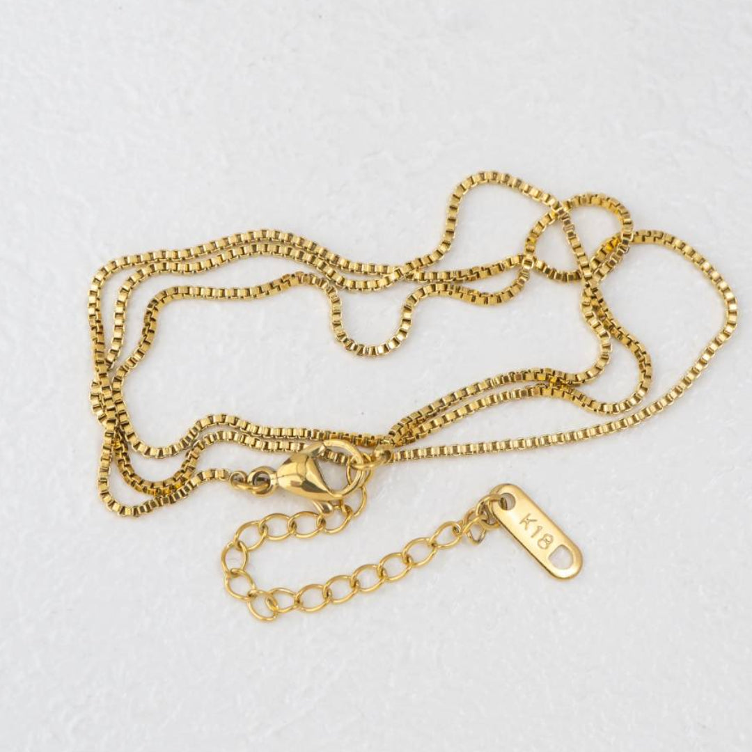 (47+5cm) Box Chain Necklace Stainless Steel PVD Gold Plated Rantai Kalung Itali Kaca Hypoallergenic