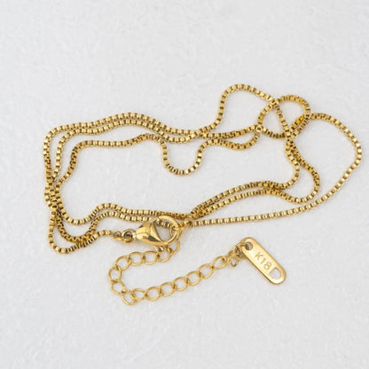 (47+5cm) Box Chain Necklace Stainless Steel PVD Gold Plated Rantai Kalung Itali Kaca Hypoallergenic