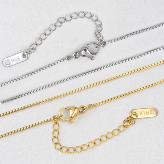 (47+5cm) Box Chain Necklace Stainless Steel PVD Gold Plated Rantai Kalung Itali Kaca Hypoallergenic