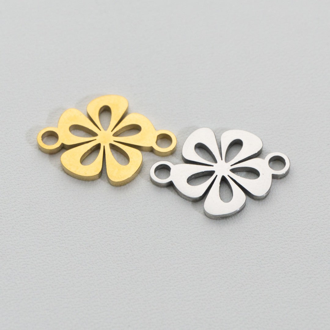 Lucky Leaf Clover Connector Stainless Steel PVD Gold Plated Liontin Konektor Daun Semanggi Hypoallergenic