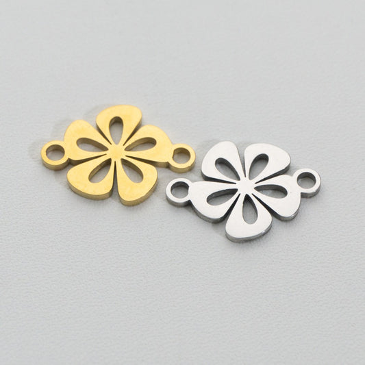 Lucky Leaf Clover Connector Stainless Steel PVD Gold Plated Liontin Konektor Daun Semanggi Hypoallergenic