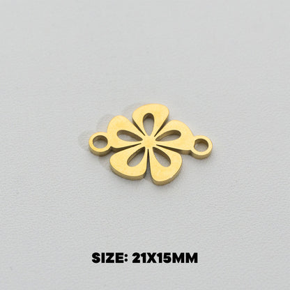 Lucky Leaf Clover Connector Stainless Steel PVD Gold Plated Liontin Konektor Daun Semanggi Hypoallergenic