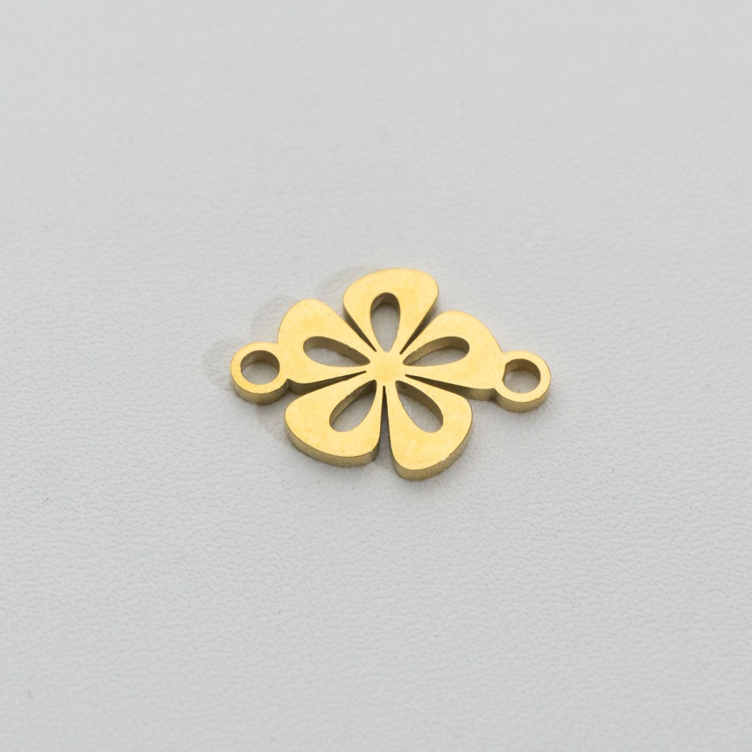 Lucky Leaf Clover Connector Stainless Steel PVD Gold Plated Liontin Konektor Daun Semanggi Hypoallergenic