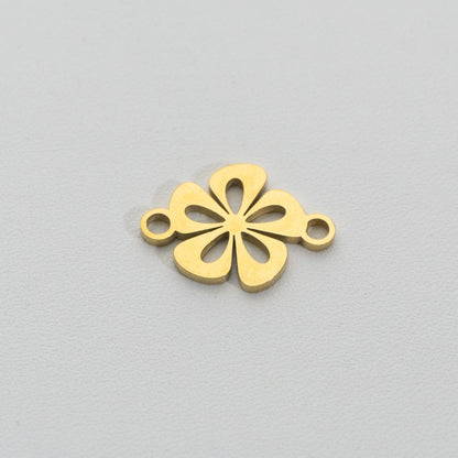 Lucky Leaf Clover Connector Stainless Steel PVD Gold Plated Liontin Konektor Daun Semanggi Hypoallergenic