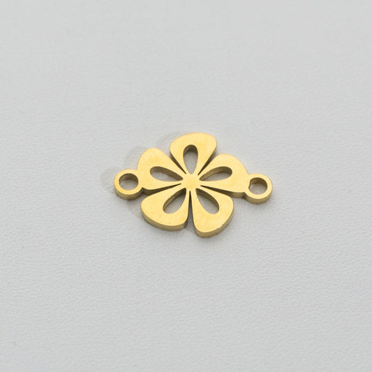 Lucky Leaf Clover Connector Stainless Steel PVD Gold Plated Liontin Konektor Daun Semanggi Hypoallergenic