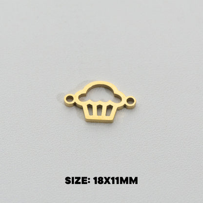 Sweet Cupcake Connector Charm 1.8cm Stainless Steel PVD Gold Plated Liontin Konektor Kue Cupcake Hypoallergenic