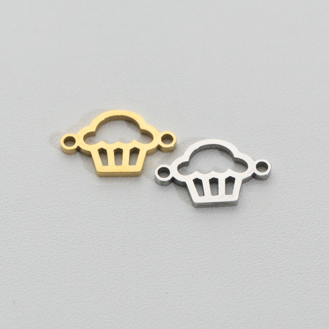 Sweet Cupcake Connector Charm 1.8cm Stainless Steel PVD Gold Plated Liontin Konektor Kue Cupcake Hypoallergenic
