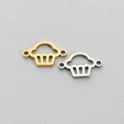 Sweet Cupcake Connector Charm 1.8cm Stainless Steel PVD Gold Plated Liontin Konektor Kue Cupcake Hypoallergenic