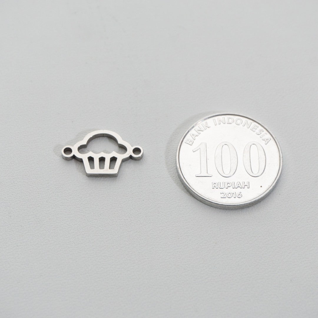 Sweet Cupcake Connector Charm 1.8cm Stainless Steel PVD Gold Plated Liontin Konektor Kue Cupcake Hypoallergenic