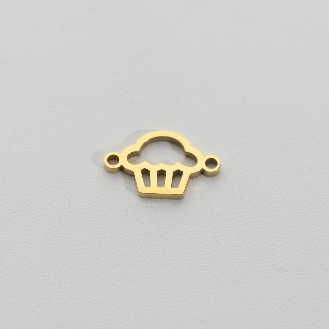 Sweet Cupcake Connector Charm 1.8cm Stainless Steel PVD Gold Plated Liontin Konektor Kue Cupcake Hypoallergenic