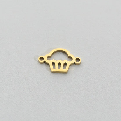 Sweet Cupcake Connector Charm 1.8cm Stainless Steel PVD Gold Plated Liontin Konektor Kue Cupcake Hypoallergenic