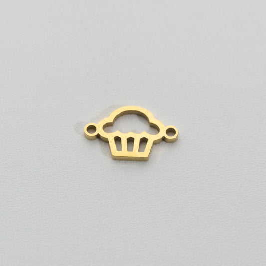 Sweet Cupcake Connector Charm 1.8cm Stainless Steel PVD Gold Plated Liontin Konektor Kue Cupcake Hypoallergenic