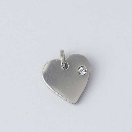 (1.2cm) Silver Heart Charm Stainless Steel Liontin Hati Mata Satu Hypoallergenic