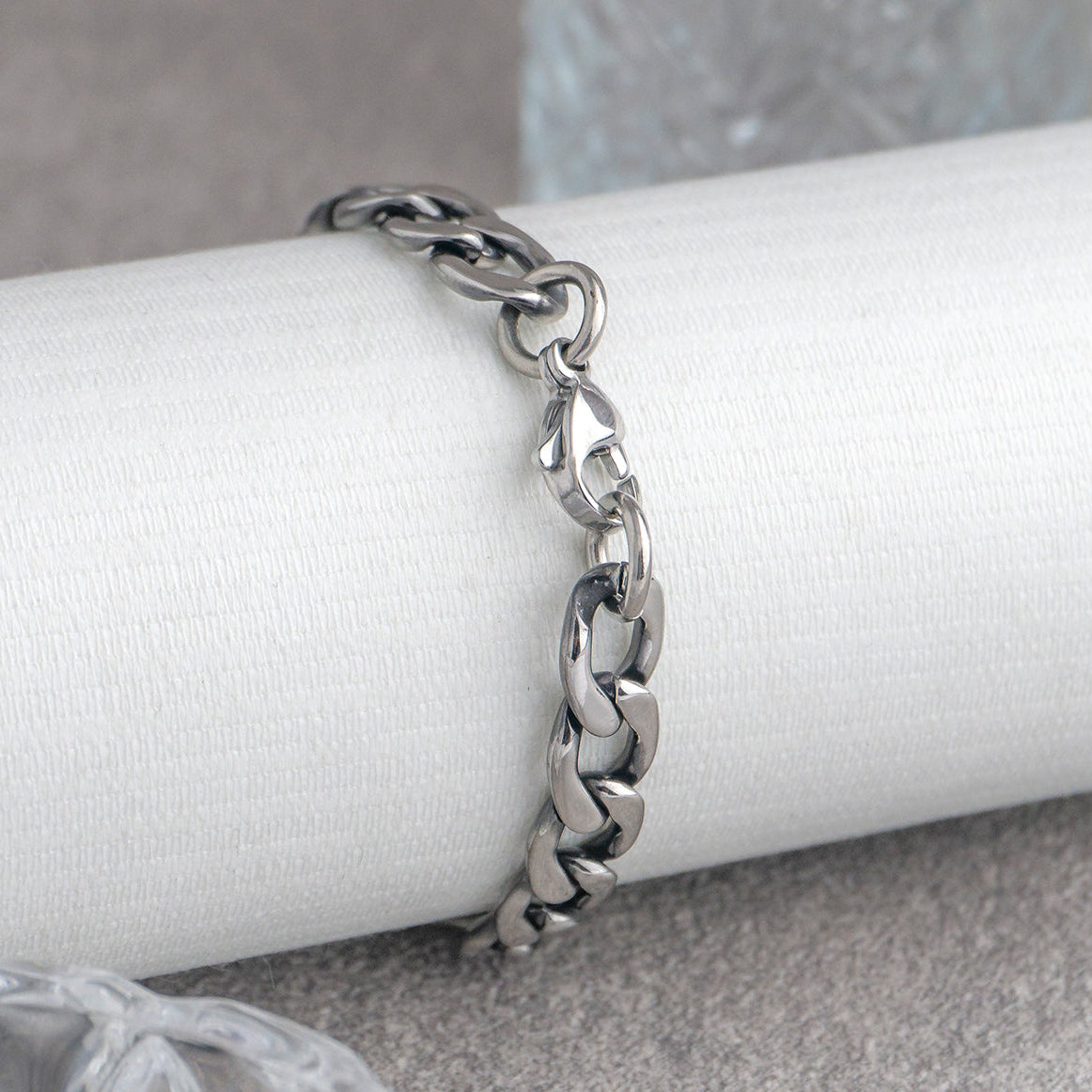 (21cm) Silver Curb Cuban Men's Bracelet Stainless Steel PVD Gold Plated Rantai Gelang Pria Hypoallergenic