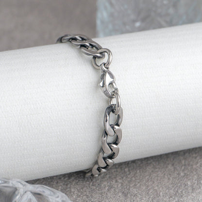 (21cm) Silver Curb Cuban Men's Bracelet Stainless Steel PVD Gold Plated Rantai Gelang Pria Hypoallergenic