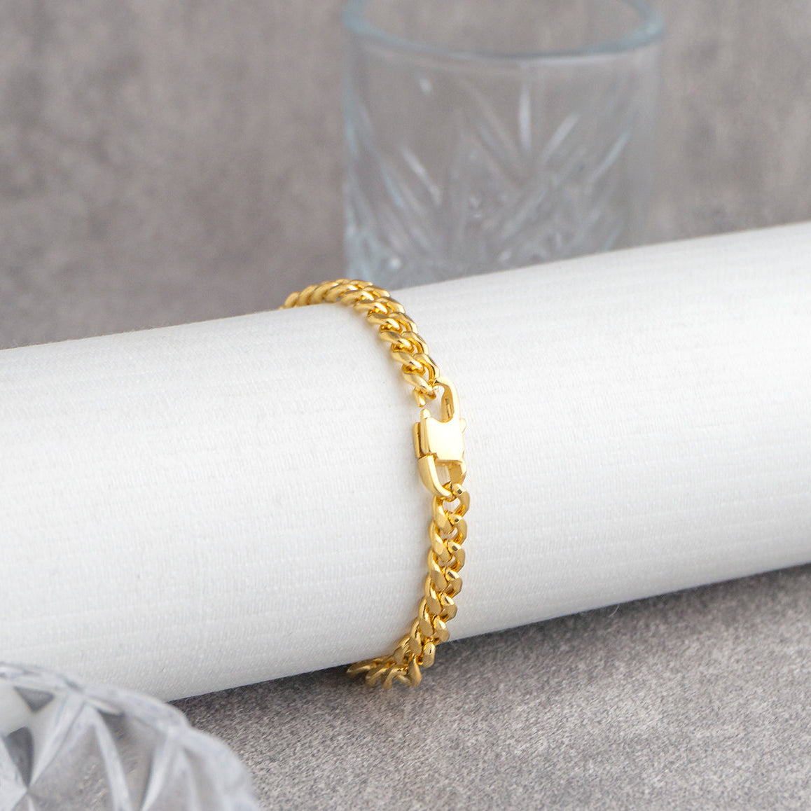 (21cm) Minimalist Miami Curb Cuban Men's Bracelet Stainless Steel PVD Gold Plated Rantai Gelang Pria Hypoallergenic