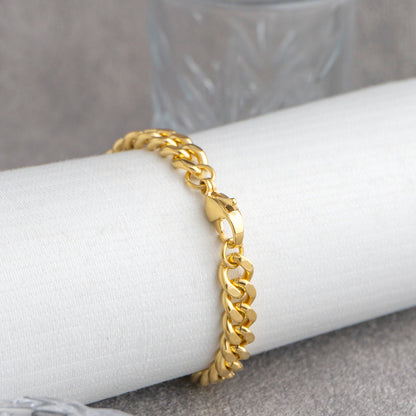 (21cm) Miami Curb Cuban Men's Bracelet Stainless Steel PVD Gold Plated Rantai Gelang Pria Hypoallergenic