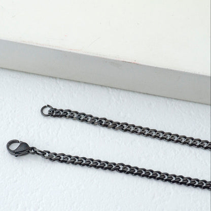 (59cm) Unisex Black Medium Curb Link Chain Necklace Stainless Steel PVD Gold Plated Kalung Pria/Wanita Hitam Hypoallergenic