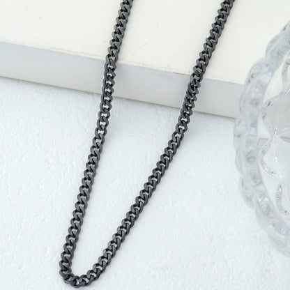 (59cm) Unisex Black Medium Curb Link Chain Necklace Stainless Steel PVD Gold Plated Kalung Pria/Wanita Hitam Hypoallergenic