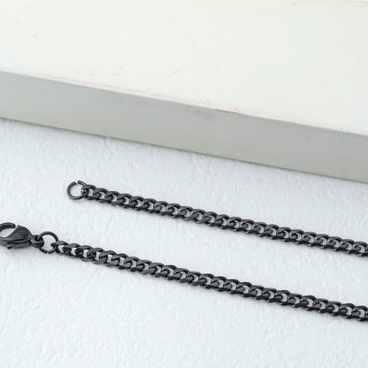 (55cm) Unisex Black Medium Curb Link Chain Necklace Stainless Steel PVD Gold Plated Kalung Pria/Wanita Hitam Hypoallergenic