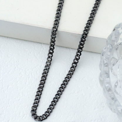 (55cm) Unisex Black Medium Curb Link Chain Necklace Stainless Steel PVD Gold Plated Kalung Pria/Wanita Hitam Hypoallergenic