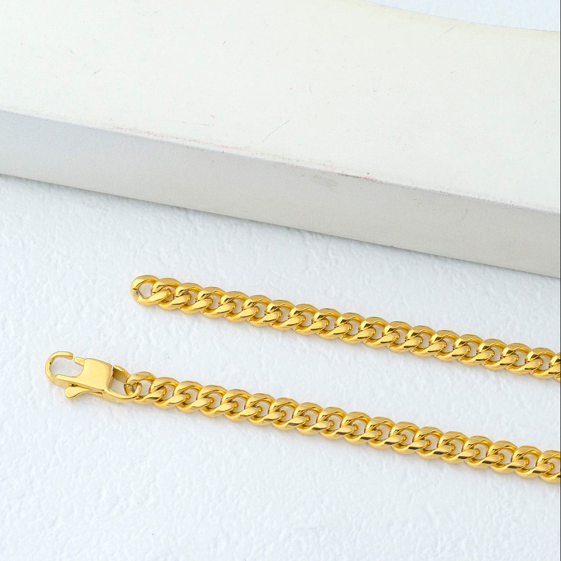 (55cm) Men's Gold Double Link Curb Chain Necklace Stainless Steel PVD Gold Plated Kalung Pria Hypoallergenic