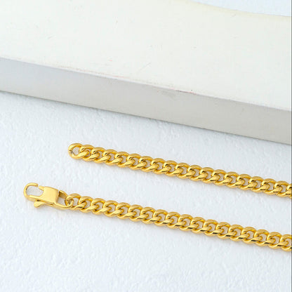 (55cm) Men's Gold Double Link Curb Chain Necklace Stainless Steel PVD Gold Plated Kalung Pria Hypoallergenic