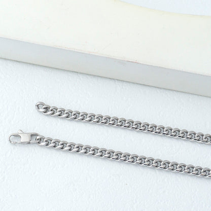 (61cm) Men's Classic Silver Curb Link Chain Necklace Stainless Steel PVD Gold Plated Kalung Pria Hypoallergenic