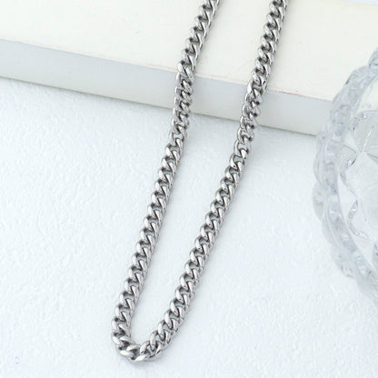 (61cm) Men's Classic Silver Curb Link Chain Necklace Stainless Steel PVD Gold Plated Kalung Pria Hypoallergenic