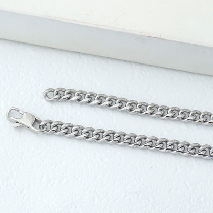 (56cm) Men's Silver Double Link Curb Chain Necklace Stainless Steel PVD Gold Plated Kalung Pria Hypoallergenic